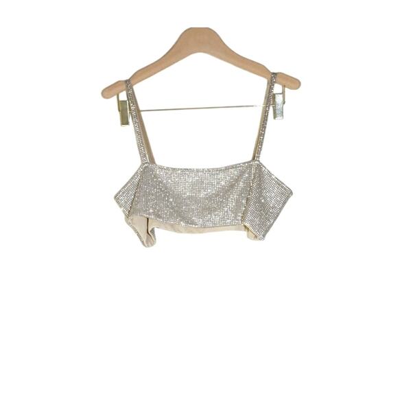 Nue - NWOT LouLou Crystal Sparkle Crop Top in Silver Rhinestone / Size XS - Picture 1 of 12